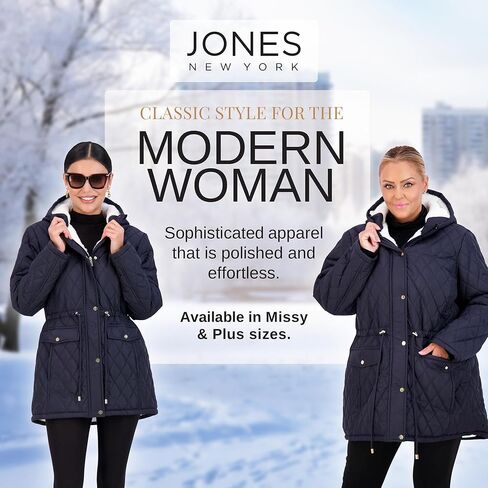 Jones NY Diamond-Quilted Jacket Anorak with Fur Lining - Winter Coats for Women, Black in Kuwait