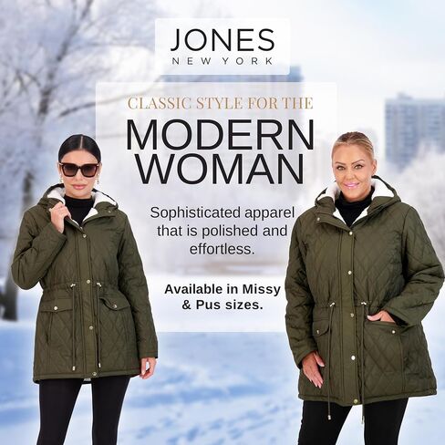 Jones NY Diamond-Quilted Jacket Anorak with Fur Lining - Winter Coats for Women, Black in Saudi Arabia