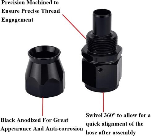 YSIL 4AN Hose End Fitting Female Fit for Braided Fuel Line Swivel Straight Aluminum Black 4PCS in Saudi Arabia