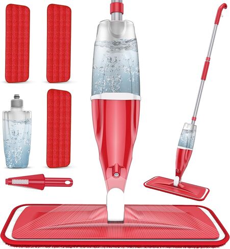 Microfiber Spray Mop for Floors Cleaning: Wet Dry Hardwood Floor Mops with 4 Washable Reusable Pads for Swiffer Powermop - Flat Mop with Sprayer for Tile Wood Laminate Vinyl Marble in Kuwait