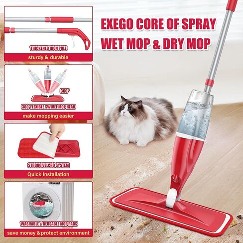 Microfiber Spray Mop for Floors Cleaning: Wet Dry Hardwood Floor Mops with 4 Washable Reusable Pads for Swiffer Powermop - Flat Mop with Sprayer for Tile Wood Laminate Vinyl Marble in Kuwait