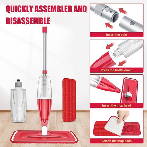 Microfiber Spray Mop for Floors Cleaning: Wet Dry Hardwood Floor Mops with 4 Washable Reusable Pads for Swiffer Powermop - Flat Mop with Sprayer for Tile Wood Laminate Vinyl Marble in Kuwait