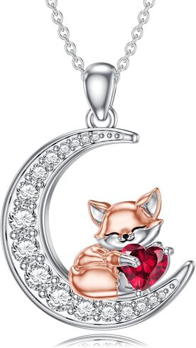 LONAGO Fox Moon Pendant Necklace Birthstone Fox Necklace Gift for Women in Saudi Arabia