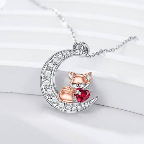 LONAGO Fox Moon Pendant Necklace Birthstone Fox Necklace Gift for Women in Saudi Arabia