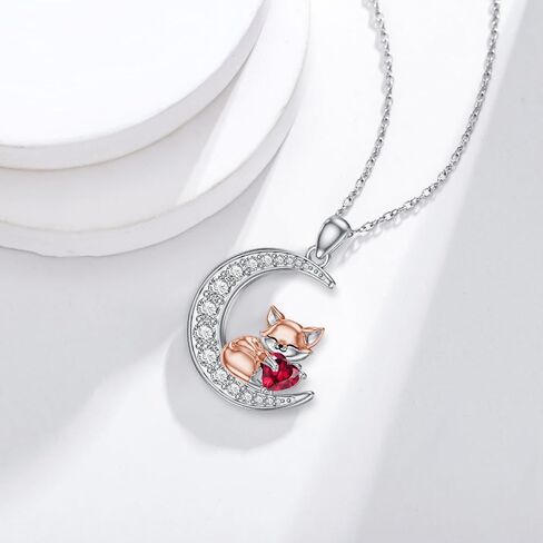 LONAGO Fox Moon Pendant Necklace Birthstone Fox Necklace Gift for Women in Saudi Arabia