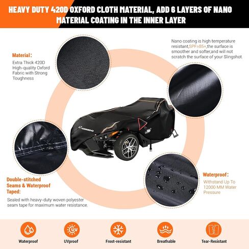 Full Cover for Polaris Slingshot,Heavy Duty 420D Oxford Slingshot Cover,Waterproof Windproof Outdoor Protection Covers for Slingshot S SL SLR R Signature LE,with 2 Air Vents (Large-150 Lx78 Wx52 H) in Kuwait