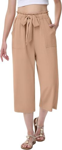 Women's Wide Leg Pants Capris Pants High Waist Casual Lounge Pants Adjustable Tie Business Casual Pants in Saudi Arabia