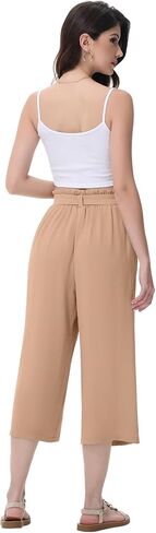 Women's Wide Leg Pants Capris Pants High Waist Casual Lounge Pants Adjustable Tie Business Casual Pants in Saudi Arabia