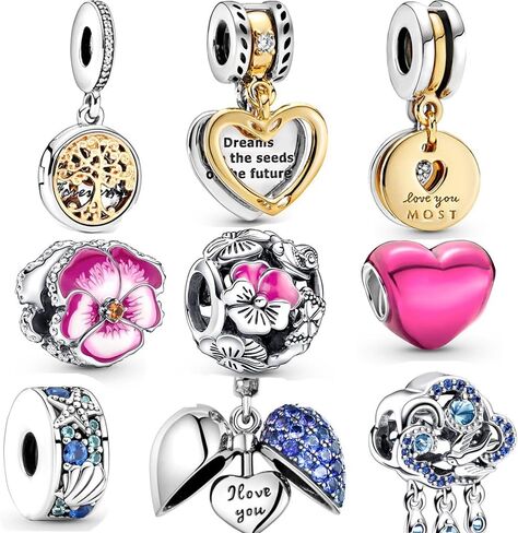 9 Pack Silver Spacer Beads Charms fit Pandora Bracelet, Heart Beads DIY Jewelry Gifts Women in Saudi Arabia