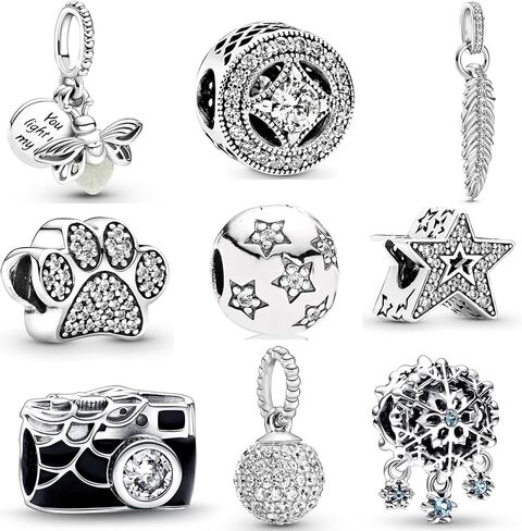 9 Pack Silver Spacer Beads Charms fit Pandora Bracelet, Heart Beads DIY Jewelry Gifts Women in Saudi Arabia