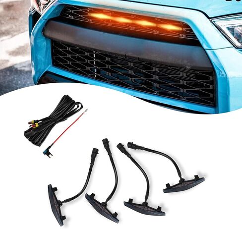 4 PCS Car Speedmaster Medium Grid Grille Light, 3.74" x 0.59" ABS Housing One-to-four Front Bumper LED Lights, Modification Accessories, Compatible with TOYOTA 4RUNNER (Yellow) in Saudi Arabia