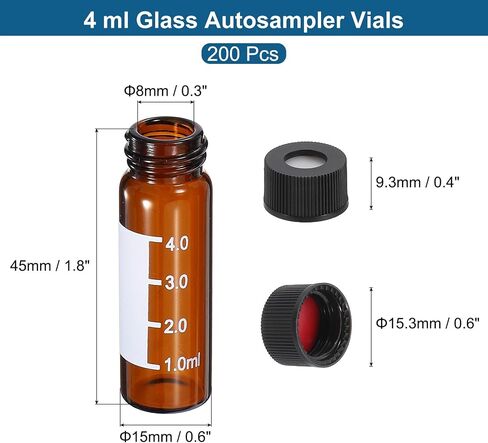 باتيكل 4 مل قارورة عينات تلقائية، 200 حزمة ما قبل الشق Septa HPLC/GC قارورة 9-425 مختبر العنبر قارورة عينة قارورة مع غطاء برغي أبيض كتابة التصحيح PTFE سيليكون لختم LC in Saudi Arabia