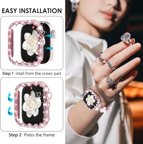 WINGLE Bling Bumper Case Compatible for Apple Watch Series 9/8/7 41mm, 4 Leaf Clover Diamond Protective Face Cover for Women, Hard PC Frame Protector for iWatch Apple Watch Case 41mm Lace Edge Pink in Saudi Arabia