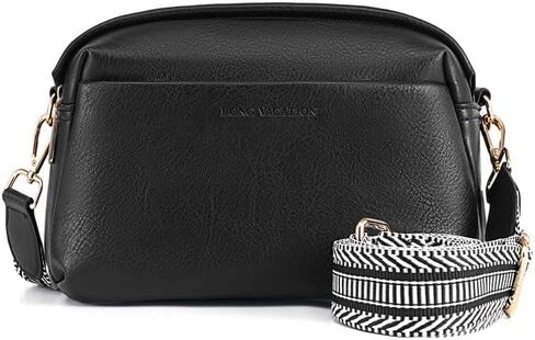 LONG VACATION Crossbody Bags Women Triple Compartment Purse Vegan Leather Shoulder Handbag with Wide Adjustable Strap in Saudi Arabia