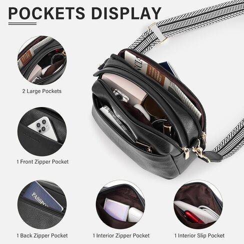 LONG VACATION Crossbody Bags Women Triple Compartment Purse Vegan Leather Shoulder Handbag with Wide Adjustable Strap in Saudi Arabia