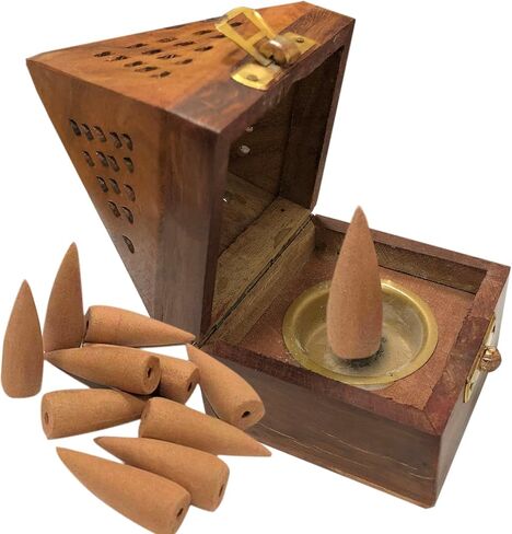 5 بوصة يدويا الكلاسيكية خشبية الهرم البخور حامل المخروط ث / 10 قطعة 2 بوصة الهند كبير ارتداد البخور المخاريط لشلال in Kuwait