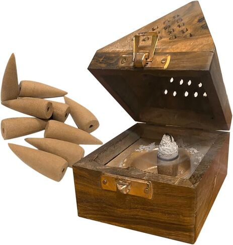 5 بوصة يدويا الكلاسيكية خشبية الهرم البخور حامل المخروط ث / 10 قطعة 2 بوصة الهند كبير ارتداد البخور المخاريط لشلال in Kuwait