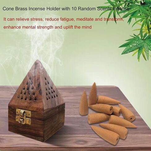 5 بوصة يدويا الكلاسيكية خشبية الهرم البخور حامل المخروط ث / 10 قطعة 2 بوصة الهند كبير ارتداد البخور المخاريط لشلال in Kuwait