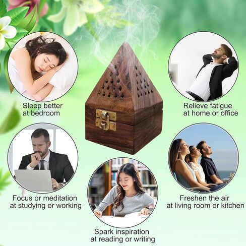 5 بوصة يدويا الكلاسيكية خشبية الهرم البخور حامل المخروط ث / 10 قطعة 2 بوصة الهند كبير ارتداد البخور المخاريط لشلال in Kuwait