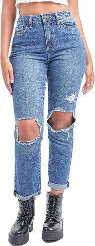 YMI Women's Junior Hybrid Dream High-Rise Mom Fit Ankle Jean in Kuwait