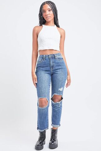 YMI Women's Junior Hybrid Dream High-Rise Mom Fit Ankle Jean in Kuwait