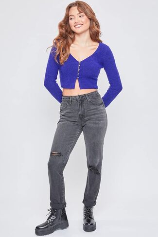 YMI Women's Junior Hybrid Dream High-Rise Mom Fit Ankle Jean in Kuwait
