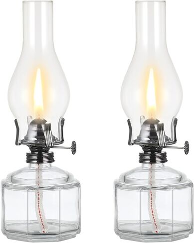 2 Pack Rustic Oil Lamp Large Vintage Glass Kerosene Lamp Chamber Oil Lamps for Indoor Use Home Decor Classic Old Hurricane Oil Lamp for Emergency Lighting 12.5'' in Kuwait