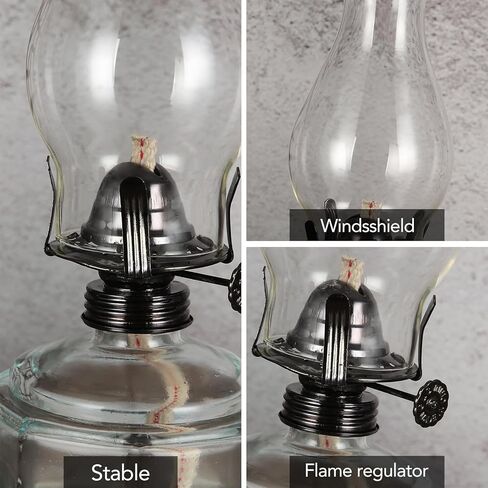 2 Pack Rustic Oil Lamp Large Vintage Glass Kerosene Lamp Chamber Oil Lamps for Indoor Use Home Decor Classic Old Hurricane Oil Lamp for Emergency Lighting 12.5'' in Kuwait