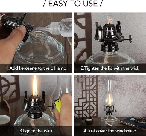 2 Pack Rustic Oil Lamp Large Vintage Glass Kerosene Lamp Chamber Oil Lamps for Indoor Use Home Decor Classic Old Hurricane Oil Lamp for Emergency Lighting 12.5'' in Kuwait