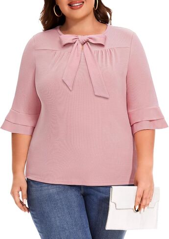 DRESSTELLS Women's Tops 3/4 Bell Sleeve Tunic Plus Size Tops Casual Loose Oversized T-Shirts Flowy Fall Tops 2024 in Saudi Arabia