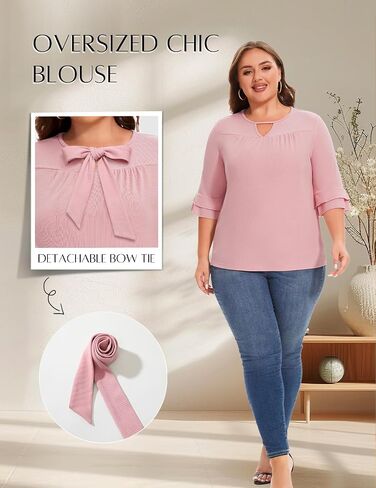 DRESSTELLS Women's Tops 3/4 Bell Sleeve Tunic Plus Size Tops Casual Loose Oversized T-Shirts Flowy Fall Tops 2024 in Saudi Arabia