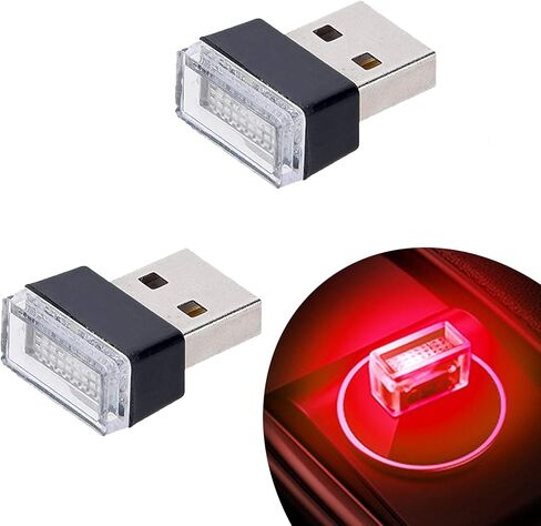 Febrytold 2 قطعة أحمر عالمي صغير USB LED أضواء السيارة الداخلية المحيطة بالجو للسيارة الداخلية الجذع الغلاف الجوي المحيط in Kuwait