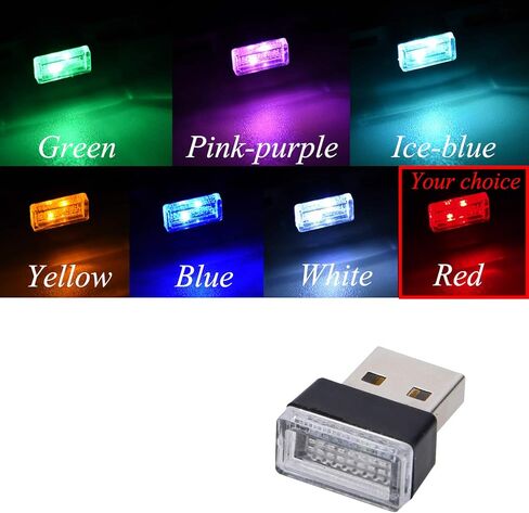 Febrytold 2 قطعة أحمر عالمي صغير USB LED أضواء السيارة الداخلية المحيطة بالجو للسيارة الداخلية الجذع الغلاف الجوي المحيط in Kuwait