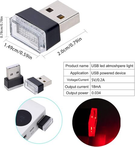 Febrytold 2 قطعة أحمر عالمي صغير USB LED أضواء السيارة الداخلية المحيطة بالجو للسيارة الداخلية الجذع الغلاف الجوي المحيط in Kuwait
