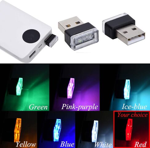 Febrytold 2 قطعة أحمر عالمي صغير USB LED أضواء السيارة الداخلية المحيطة بالجو للسيارة الداخلية الجذع الغلاف الجوي المحيط in Kuwait