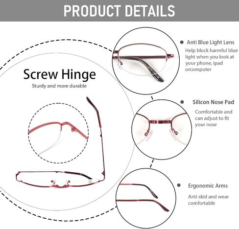 DXYXYO 2 Pack Folding Reading Glasses for Women, Half Rimless Small Pocket Metal Readers Mens Blue Light Blocking in Saudi Arabia