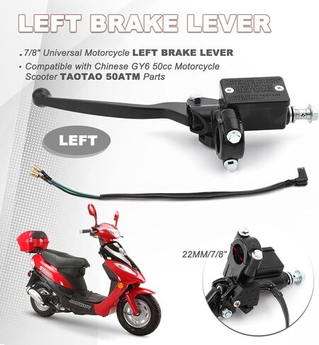 Minho Motorcycle Disc Brake Master Cylinder Left Side in Aluminium Alloy Material Come with Brake Swith Line Compatible with Chinese GY6 4-Stroke Scooter Moped Taotao 50ATM, Black Color in Saudi Arabia