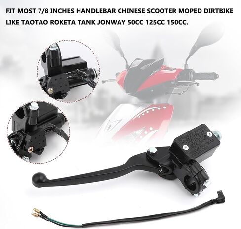 Minho Motorcycle Disc Brake Master Cylinder Left Side in Aluminium Alloy Material Come with Brake Swith Line Compatible with Chinese GY6 4-Stroke Scooter Moped Taotao 50ATM, Black Color in Saudi Arabia