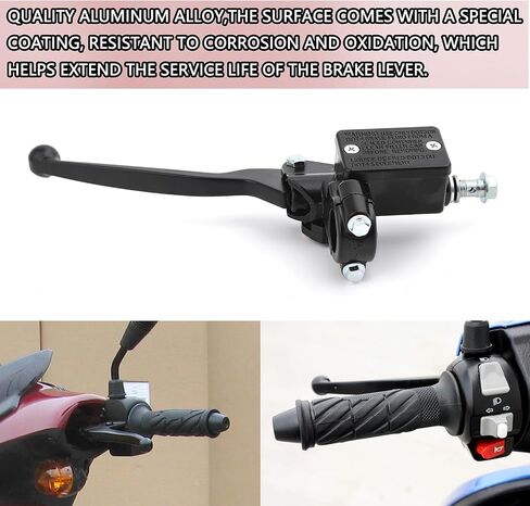 Minho Motorcycle Disc Brake Master Cylinder Left Side in Aluminium Alloy Material Come with Brake Swith Line Compatible with Chinese GY6 4-Stroke Scooter Moped Taotao 50ATM, Black Color in Saudi Arabia