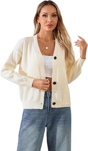 Verdusa Women's Button Down Cardigan Sweaters Long Sleeve V Neck Knit Jacket with Pockets in Saudi Arabia