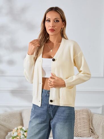 Verdusa Women's Button Down Cardigan Sweaters Long Sleeve V Neck Knit Jacket with Pockets in Saudi Arabia
