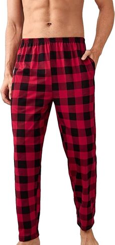 Floerns Men's Plaid Print Pajama Pants Elastic Waist Comfy Sleepwear Bottom in Saudi Arabia