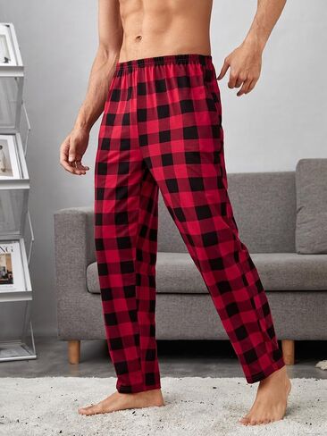 Floerns Men's Plaid Print Pajama Pants Elastic Waist Comfy Sleepwear Bottom in Saudi Arabia