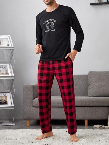 Floerns Men's Plaid Print Pajama Pants Elastic Waist Comfy Sleepwear Bottom in Saudi Arabia