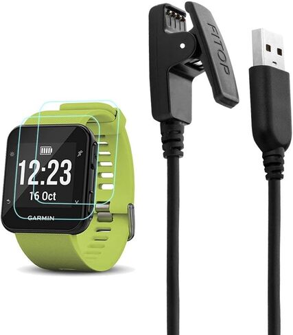 JIUJOJA لشاحن Garmin Forerunner 735xt، كابل بيانات متزامن ومشبك شحن وقطعتين من واقي الشاشة الزجاجي المقوى عالي الدقة مجانًا لساعة Garmin Forerunner 735 الذكية in Saudi Arabia