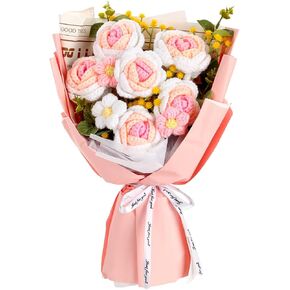 Crochet Flower Bouquet, 6 Handmade Crochet Flowers, Graduation Flower Bouquet, Knitted Bouquet, Roses, Preserved Flower for Mother's Day, Valentine's Day, Birthday (pink)1