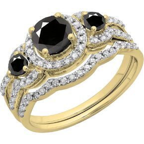 Dazzlingrock Collection 5.5 mm Round Center Gemstone & White Diamond 3 Stone Halo Bridal Engagement Ring Set for Women in 14K Solid Yellow Gold