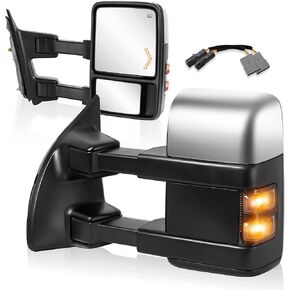 Tow Mirrors Compatible for 2008-2016 Ford F250 F350 F450 F550 Super Duty Black Towing Side Truck Mirror Telescope Power Heated w/Turn light Arrow Light Pair Set