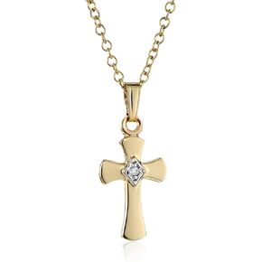 Amazon Essentials Children's 14k Gold-Filled Petite Diamond Cross Pendant Necklace, 15" (previously Amazon Collection)