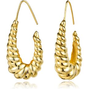 Cicy Bell Twisted Hoop Earrings for Women Trendy 18k Gold Plated Large Oval Pull Through Statement Earrings Jewelry Gift